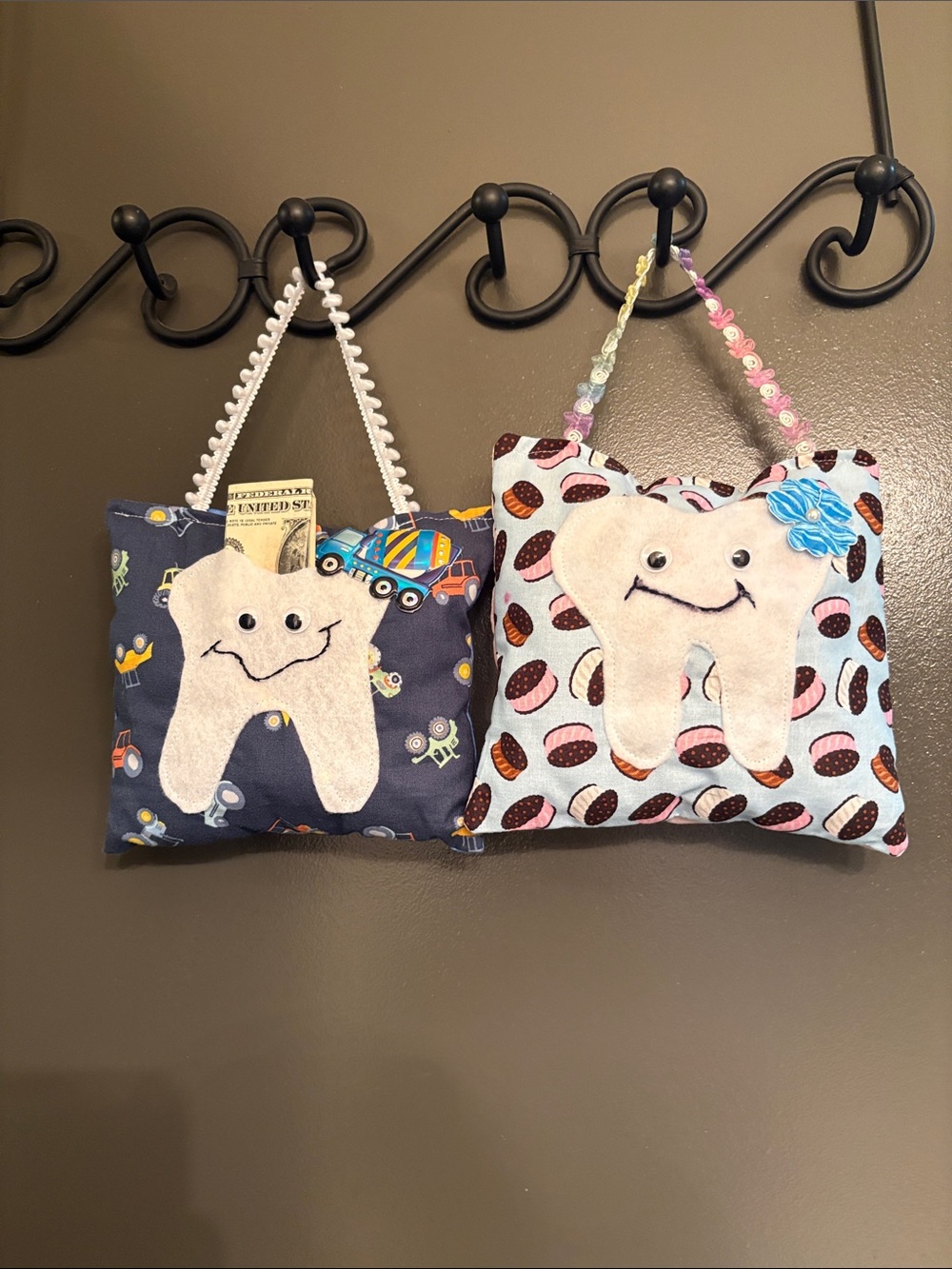 Kids Tooth Pillow Pair in Navy Blue and Light Blue